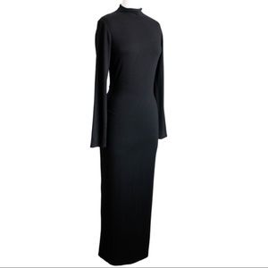 Reformation Black Knit Winstead Open Back Midi Dress M L 8 Long Sleeve